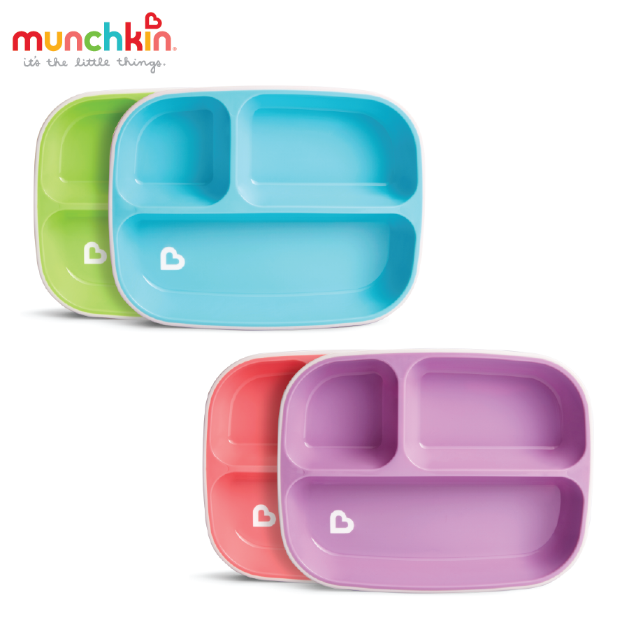 Bộ 2 Đĩa Chia Ngăn Chống Trượt Munchkin (Xanh Lá - Xanh Lơ)