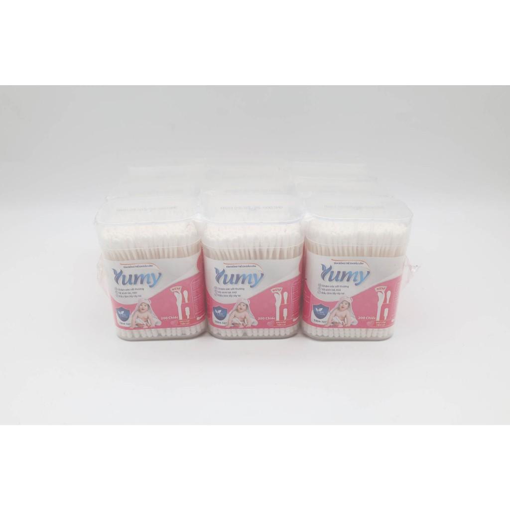 Tăm Bông Đầu Móc YUMY Baby Thân Giấy – Combo 12 Hộp x 200 Que (TB04-107), Mềm Mịn, An Toàn Cho Trẻ Sơ Sinh