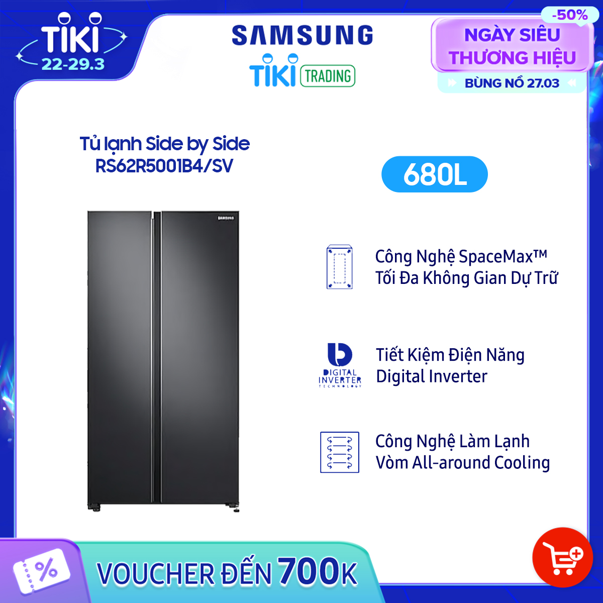 Tủ Lạnh Samsung Inverter 647 lít RS62R5001B4/SV