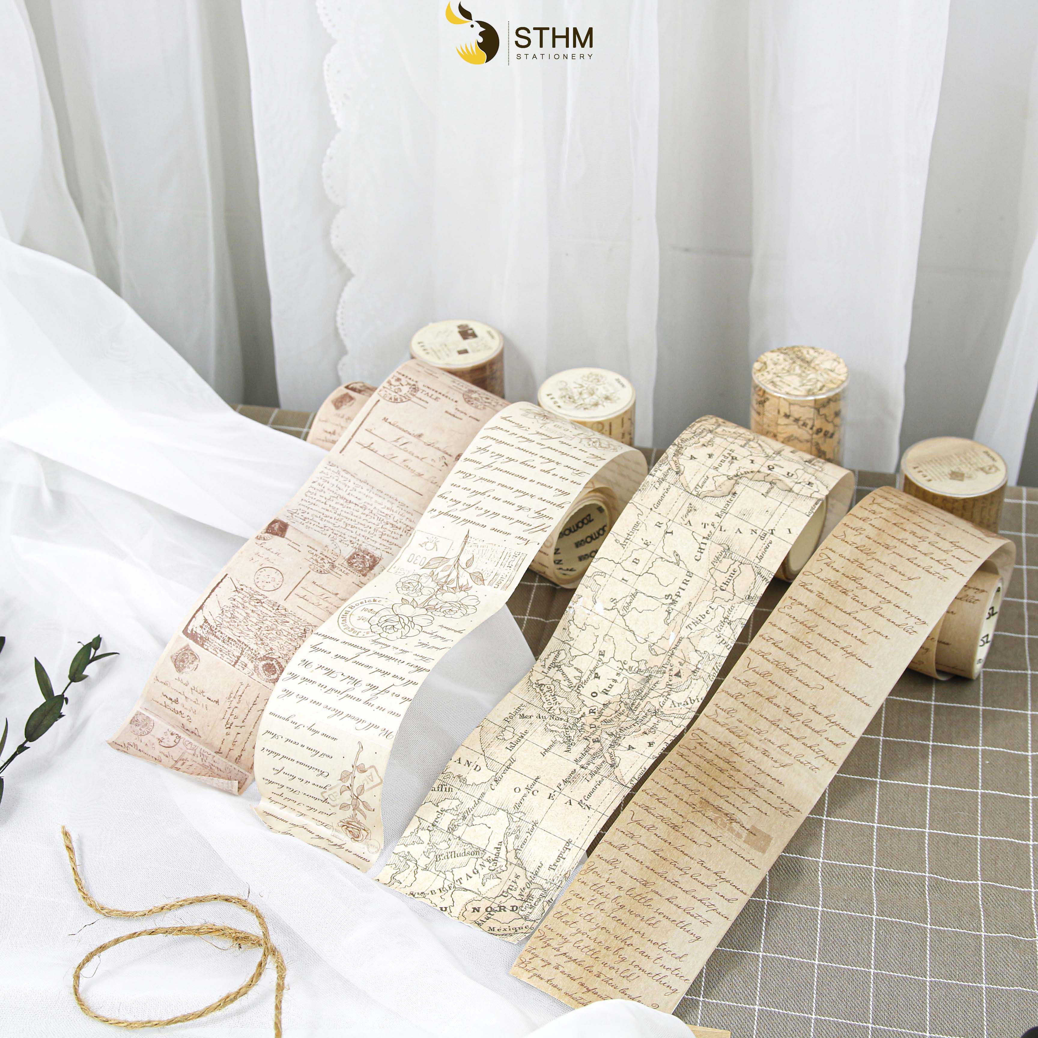 - Washitape - Băng dính trang trí sổ vintage - Lẻ cuộn
