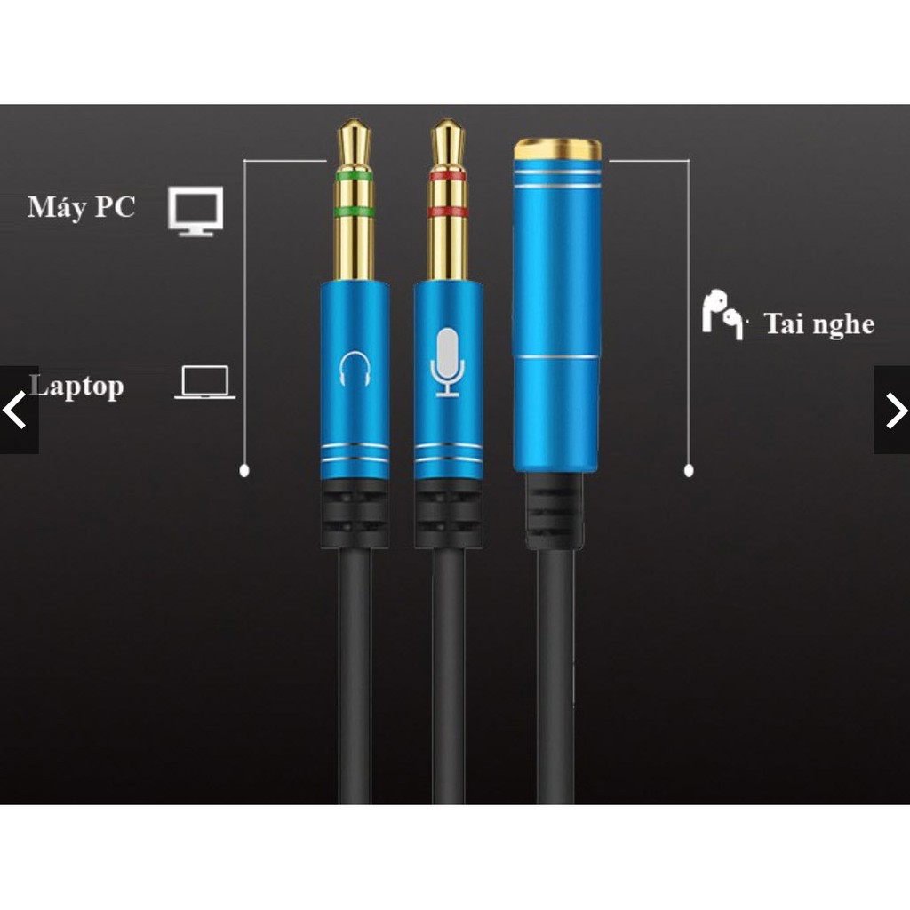 Dây Audio chuyển tai nghe 3.5mm đầu cái sang 2 đầu Mic và Tai nghe đầu đực mạ vàng dài 20CM - Hàng Nhập Khẩu