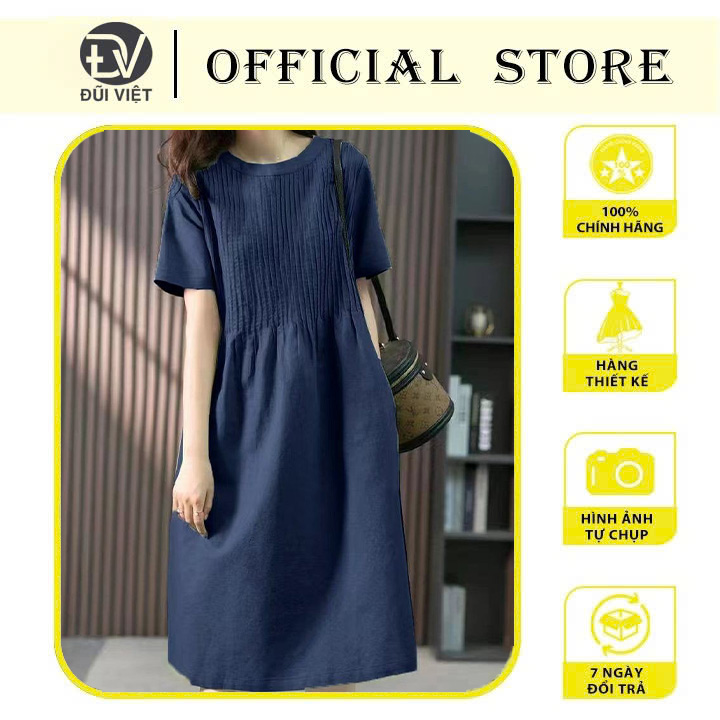 Váy Đầm Nữ Thiết Kế Cao Cấp Cổ Tròn Dáng Suông Tôn Dáng, Đầm Midi Chất Liệu Linen Thời Trang Đũi Việt