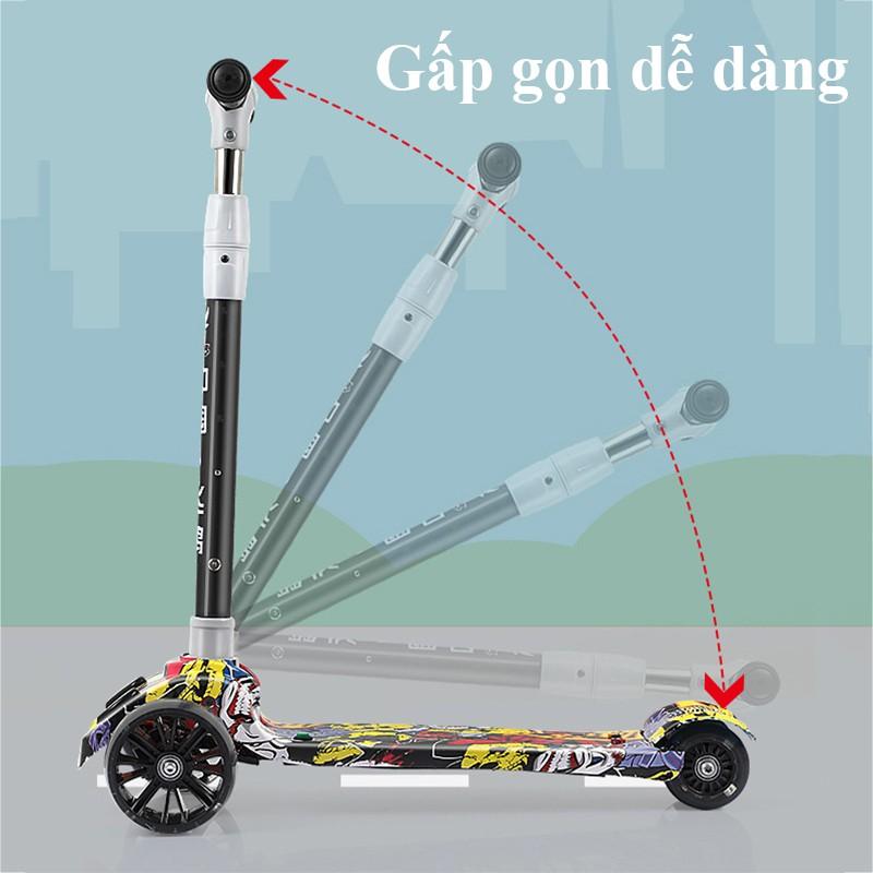 Xe trượt scooter, xe scooter cho bé 4 bánh cao su lì phát sáng