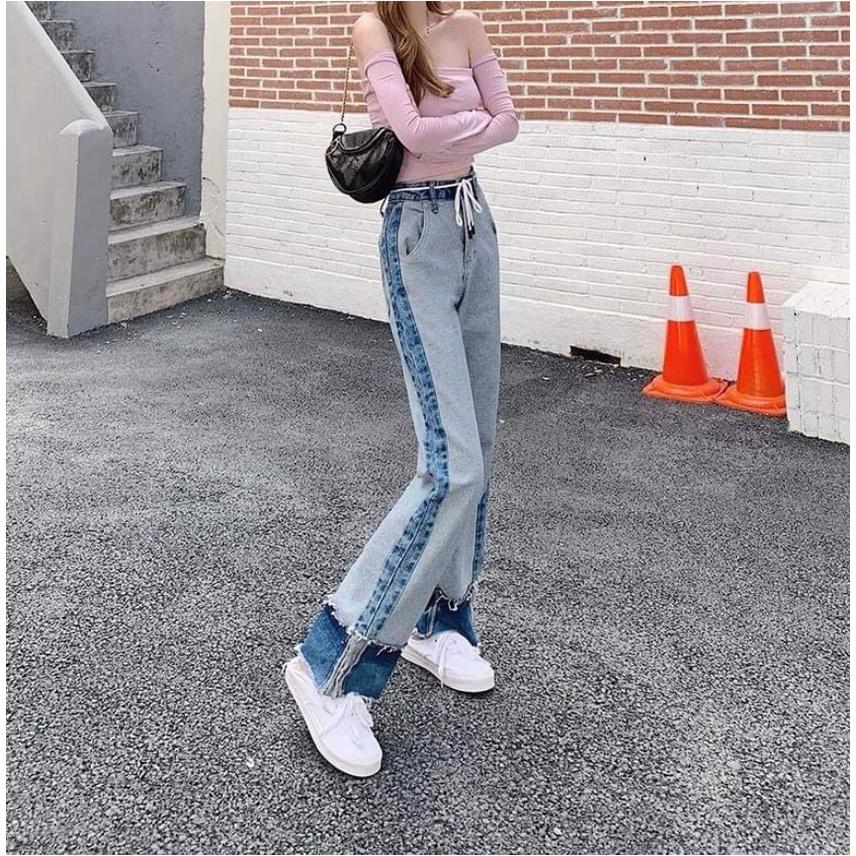 Quần jeans nữ ống rộng gấp gấu Q8009