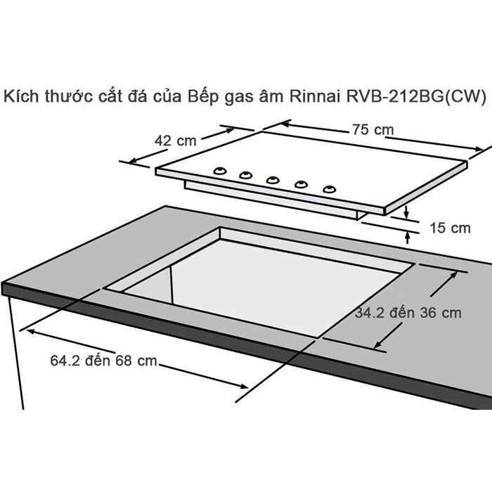 Bếp Gas Âm Rinnai RVB-212BG(CW) - Hàng Chính Hãng