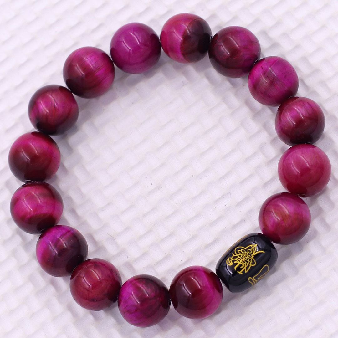 Vòng chuỗi đeo tay đá mắt hổ hồng 10 ly charm hạt giải thái tuế phù, vòng chuỗi phong thủy, giải năm hạn thái tuế