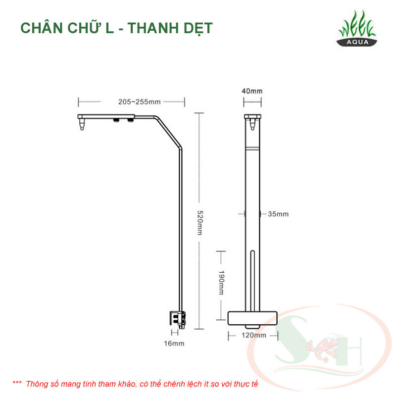 Chân treo đèn Week chữ L thanh tròn, dẹt treo nâng cao đèn bể cá tép thủy sinh