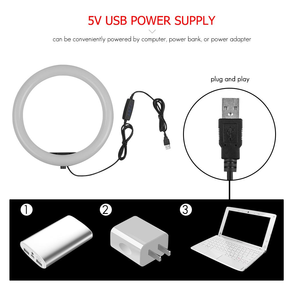 Đèn LED vòng để bàn 10 inch 3 chế độ chiếu sáng USB có thể điều chỉnh đầu bóng 80cm