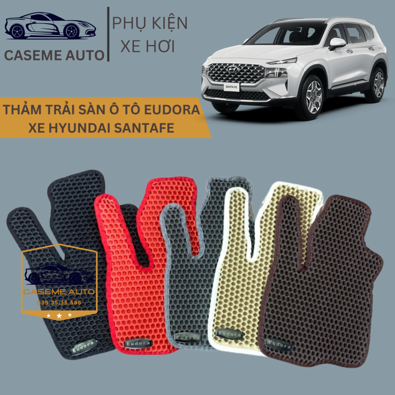 [HYUNDAI SANTAFE] Thảm Trải Sàn, Lót Sàn Ô Tô Cao Su Eudora CloudFoam Thiết Kế Theo Xe Dành Cho Xe HYUNDAI SANTAFE, Chống Nước, Không Mùi, Ngăn Bụi Bẩn, Dễ Vệ Sinh - Hàng Chính Hãng