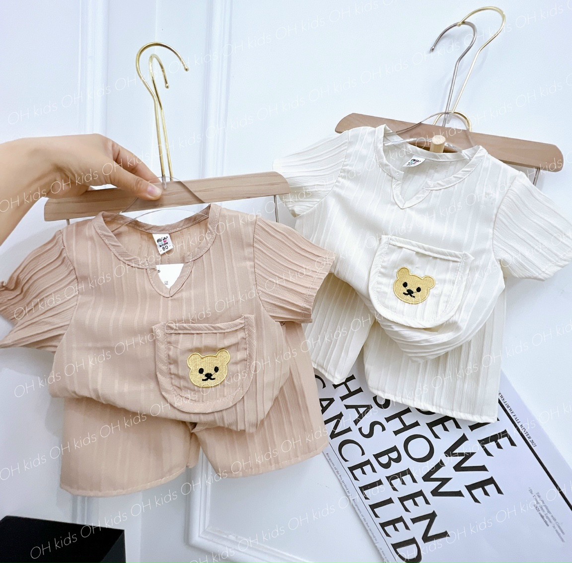 Quần áo cộc tay bé trai phong cách Hàn Quốc vải đũi gân mềm mịn