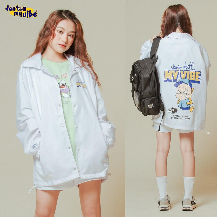 Áo khoác dù in hình màu trắng TẶNG Tote | DKMV White Baseball Jacket