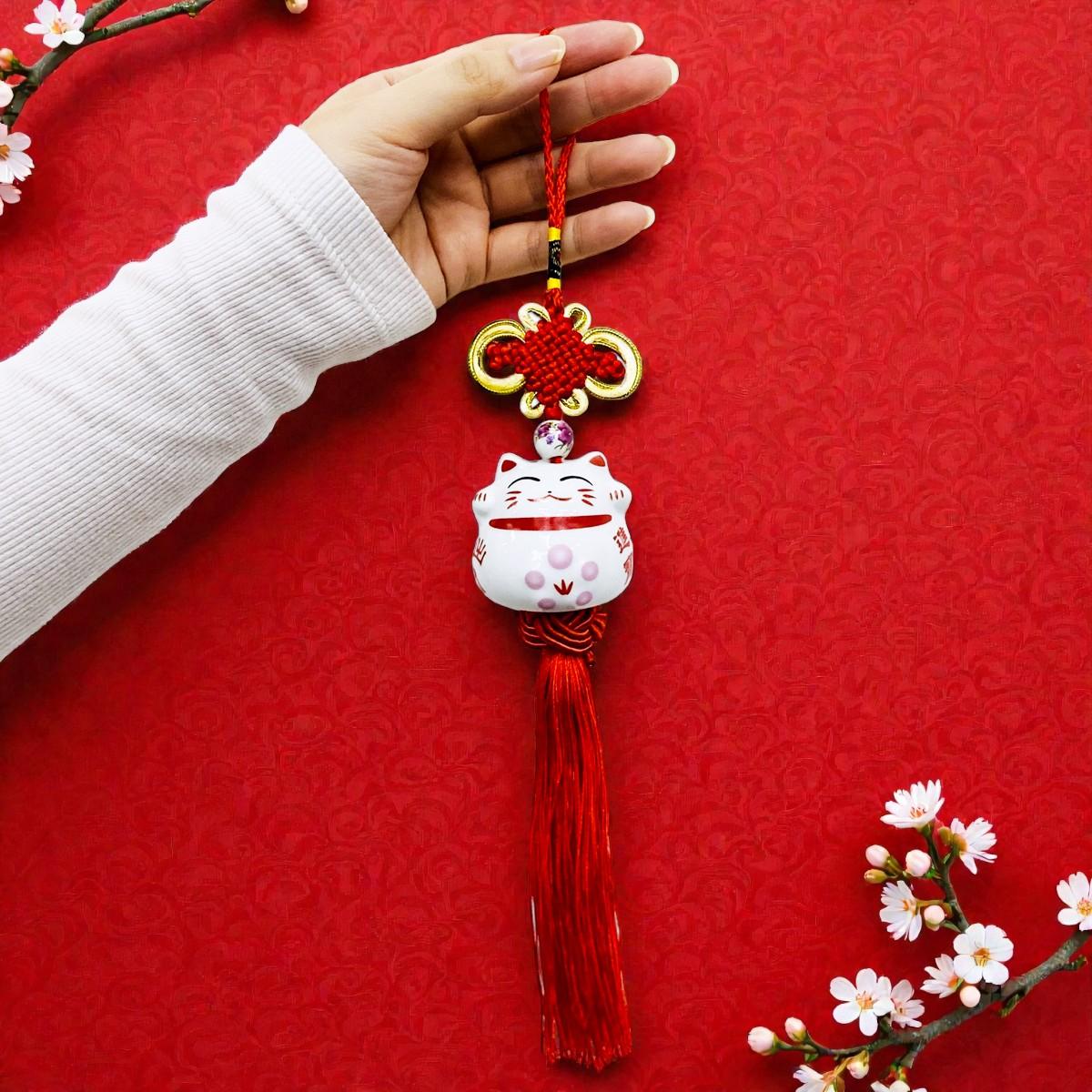 Dây Mèo May Mắn Treo Xe - Màu Trắng (Dây Màu Ngẫu Nhiên)