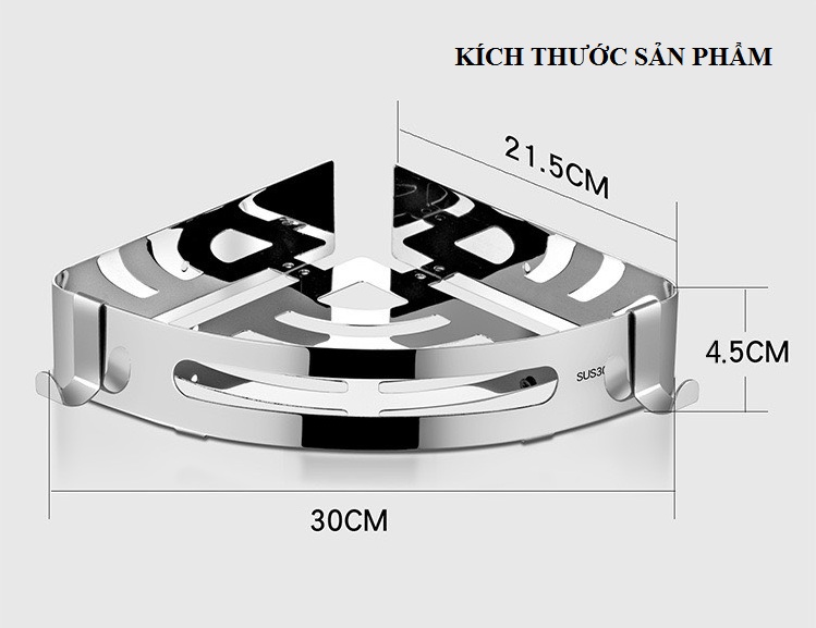 Kệ góc nhà tắm, kệ gia vị nhà bếp, kệ góc inox sus 304 sáng bóng , không rỉ, dán keo không khoan vít PIENO