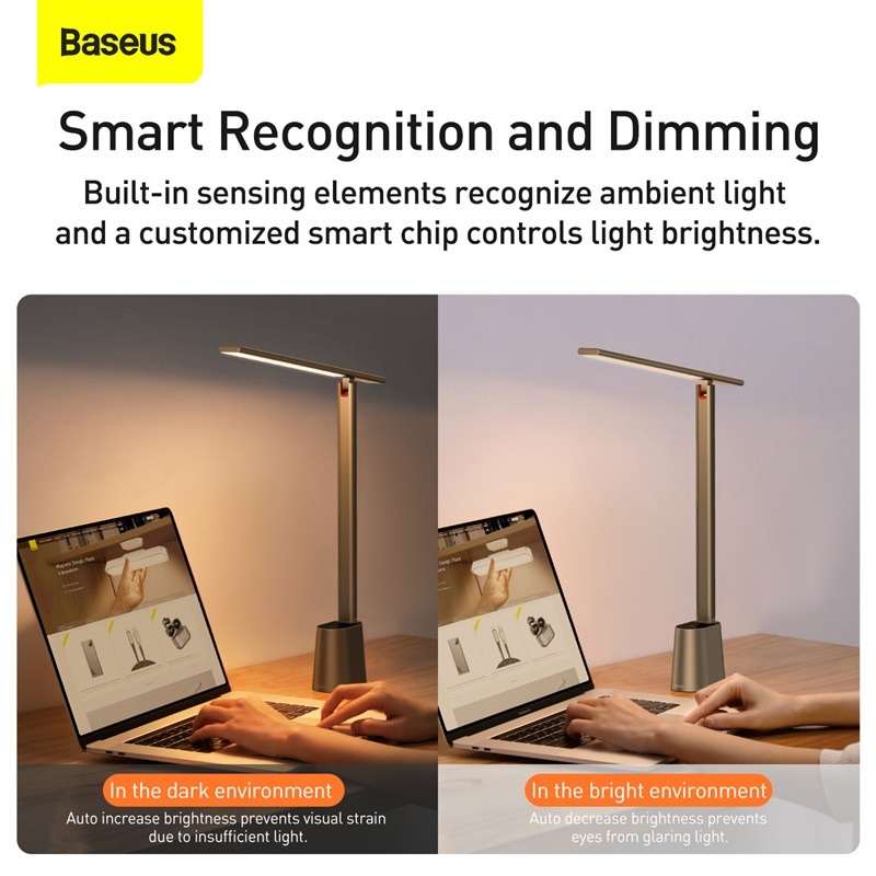 Đèn để bàn thông minh Baseus Smart Eye Series Charging Folding Reading Desk Lamp (Cảm biến ánh sáng tự động, pin sạc, 3000k - 6000k Full-Spectrum, Foldable and Rechargeable Reading Lamp