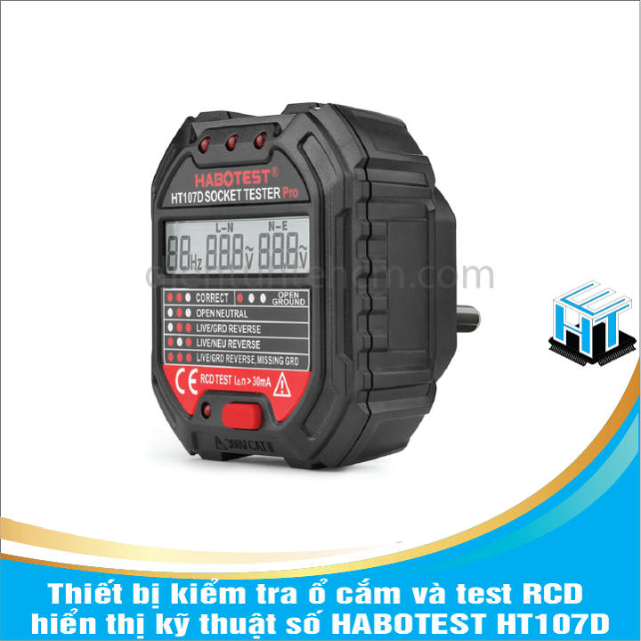 Thiết bị kiểm tra ổ cắm và test RCD hiển thị kỹ thuật số HABOTEST HT107