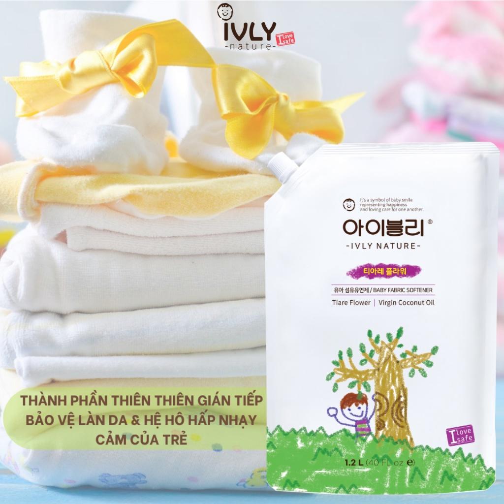 Nước xả vải em bé IVLY NATURE hương hoa Tiare và tinh dầu dừa dạng túi 1200ml an toàn cho làn da ivly009