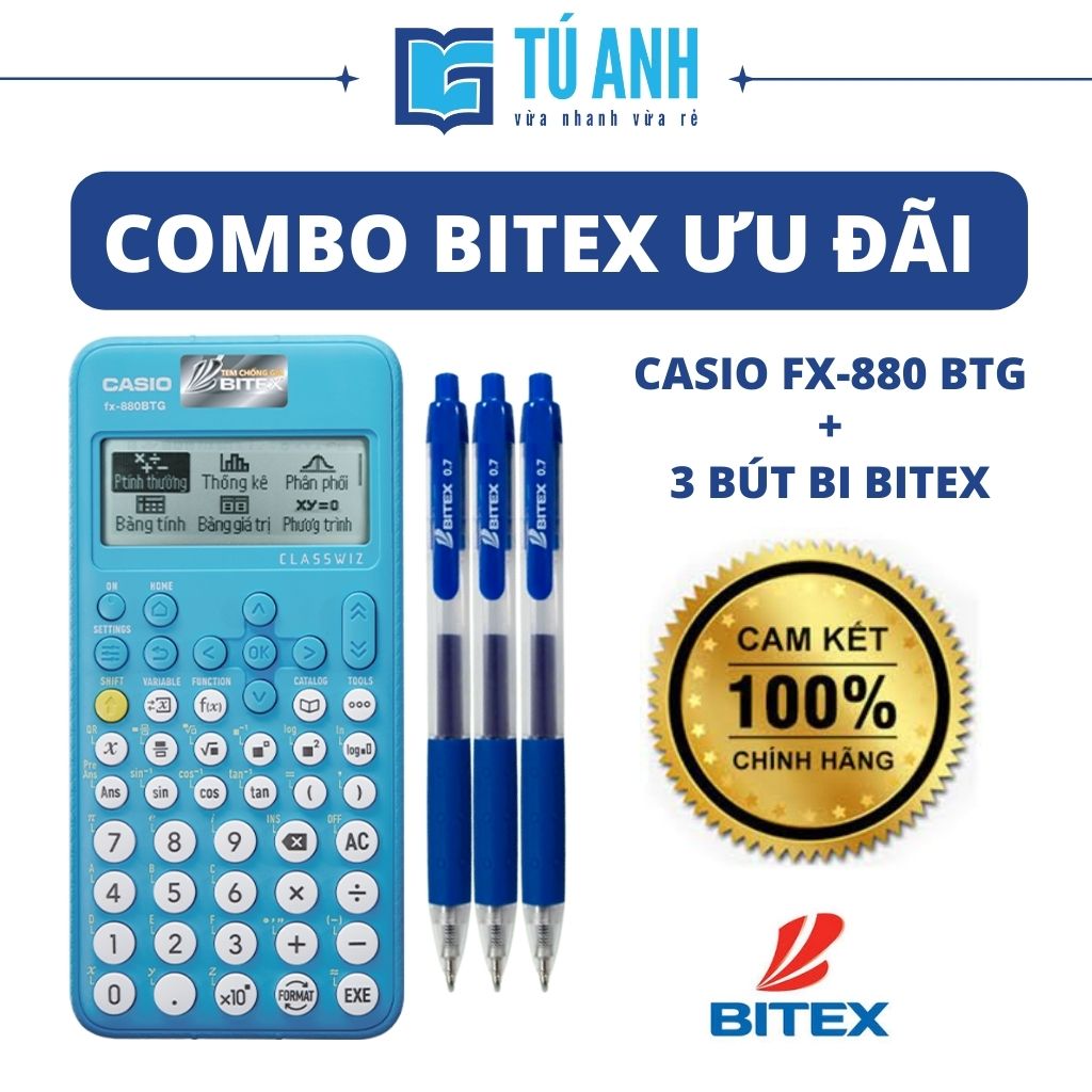 [ Combo Bitex Ưu Đãi ] - Máy Tính Khoa Học Casio FX-880 BTG [1] + Bút Bi Xanh Bitex G03 [3