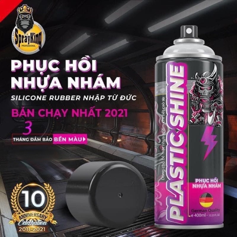 Chai xịt phục hồi nhựa nhám, nhựa đen, dưỡng đen dàn áo, bống lốp Sprayking Plastic Shine 400ml