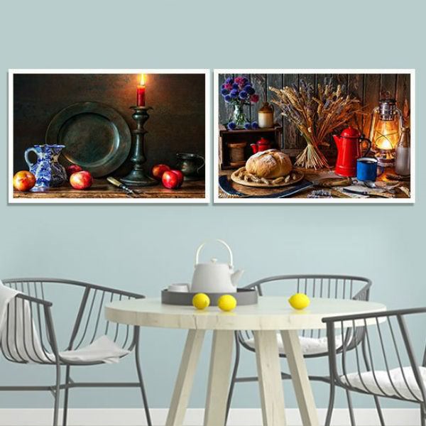 Bộ 2 Tranh Canvas Viền Composite "Bánh Mì Và Hoa Quả" W494