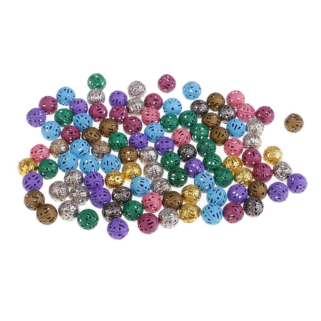 200pcs Iron Hollow Metal Beads for Craft Loose Spacer Beads Round Beads 8mm