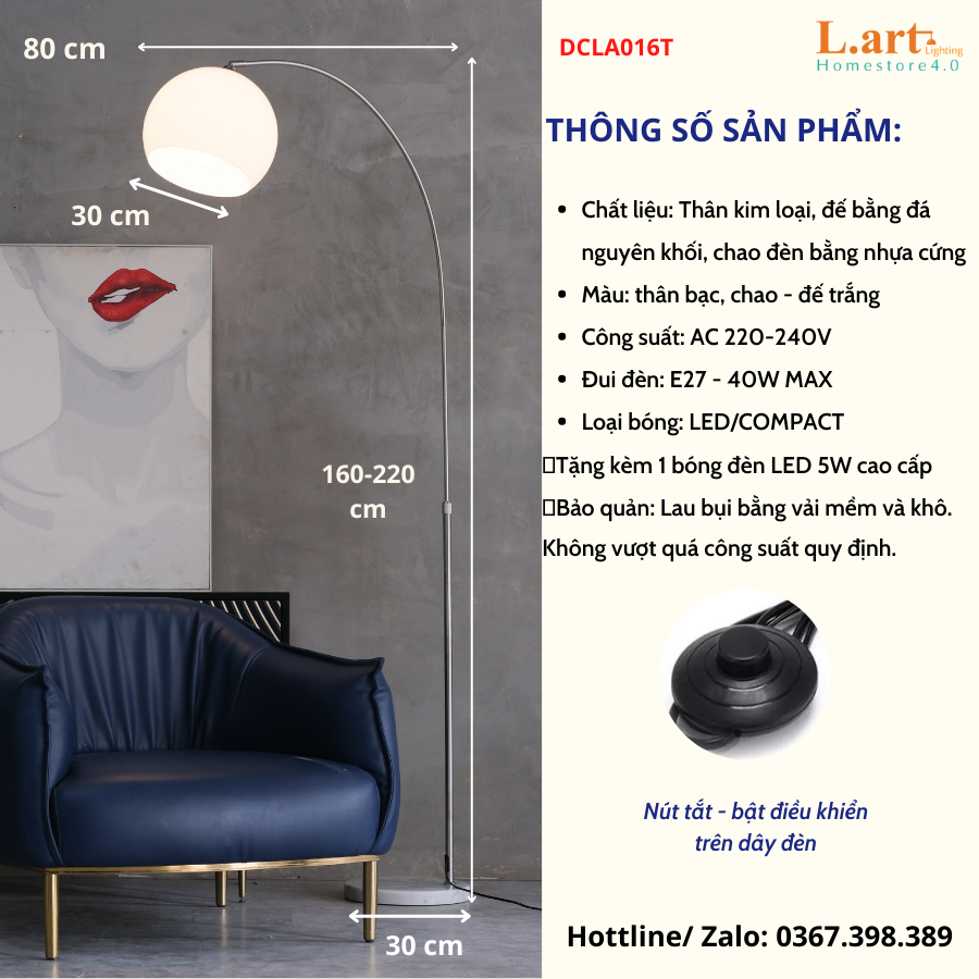 Đèn cây cho phòng khách đèn sàn dáng bow cong loại lớn hiện đại DCLA016