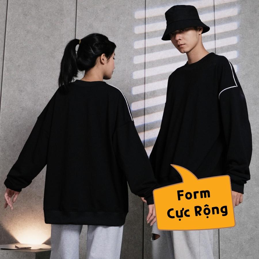 Áo Sweater Nam Nữ Form Rộng Bo Sọc Kẻ Ngang Vai Có Màu Basic Đen Chất Da Cá Hàn Cao Cấp Thương Hiệu GUF