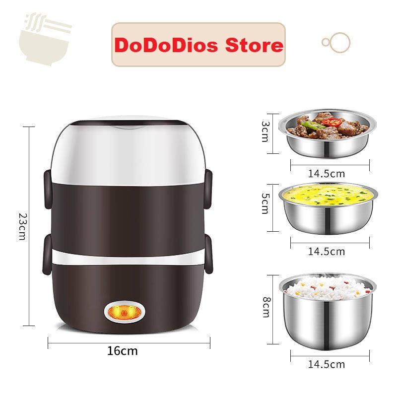 hộp cơm giữ nhiệt cắm điện 3 tầng, chất liệu inox 304 an toàn - Chính hãng DoDoDios