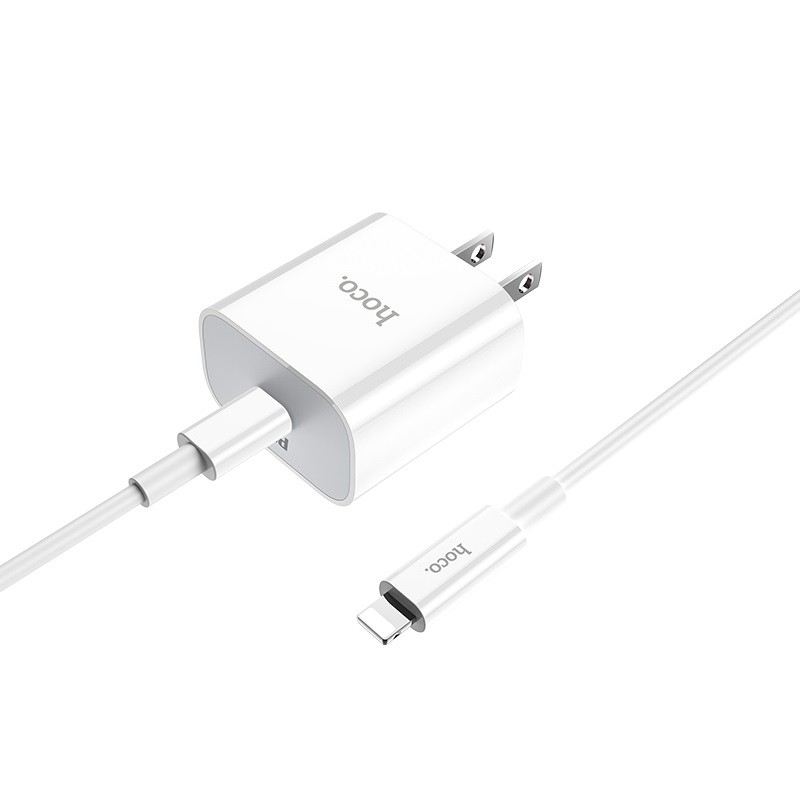 Bộ sạc nhanh PD20W Hoco chuôi dẹp kết nối dây Type-C to Lightning cho iPhone/iPad - Hàng chính hãng