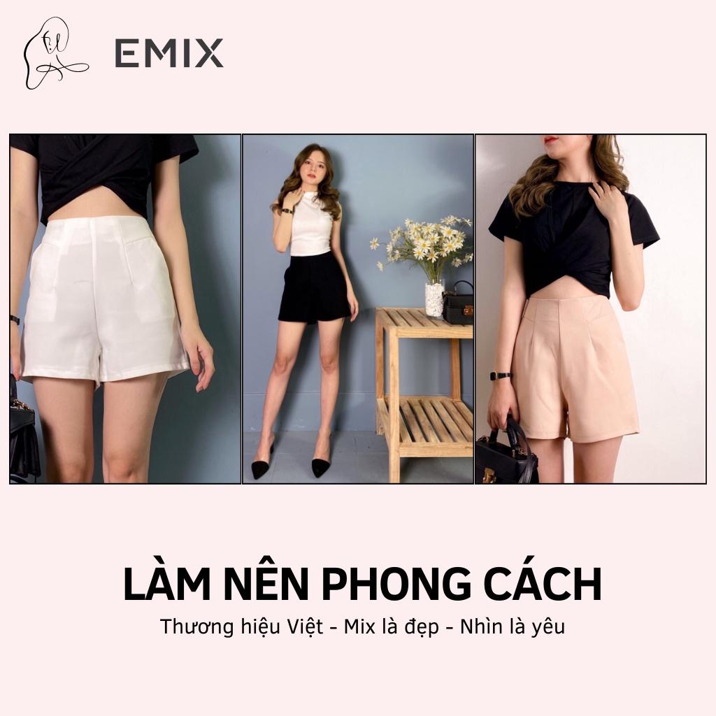 Quần short nữ cạp cao 04 EMIX (3 màu), cạp cao, bo eo, dáng ngắn 35cm, ống hơi rộng, có túi chéo, chất tuyết mưa mềm mịn