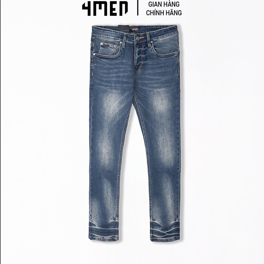 Quần jeans nam xanh trơn đẹp 4MEN QJ031 vải cao cấp co giãn, form slimfit tôn dáng