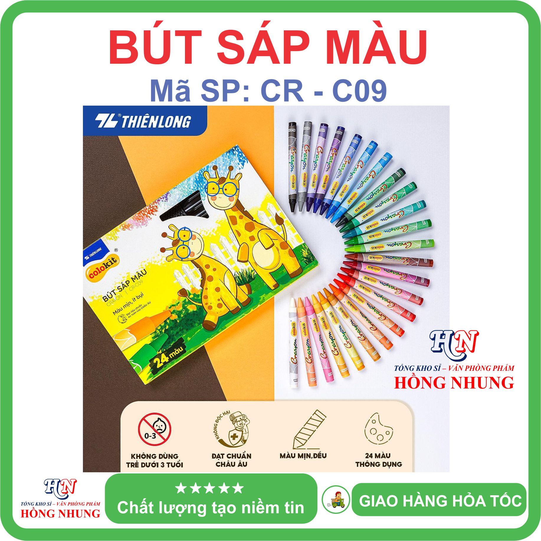 [SALE] Hộp 24 Bút sáp màu Colokit CR-C09, màu mịn, dễ thương, an toàn cho trẻ em.