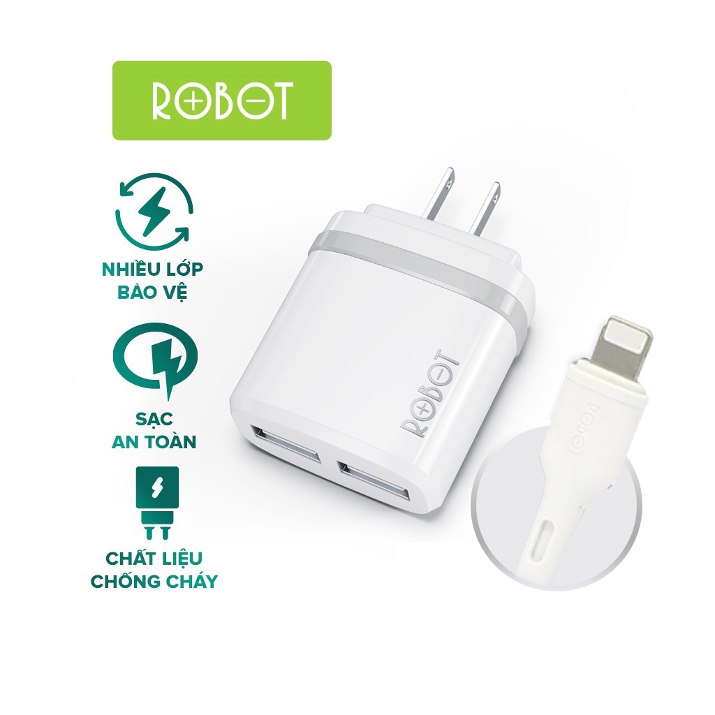 Bộ Củ Sạc &amp;amp; Cáp Sạc ROBOT RT-K9U 2 Cổng USB - Hàng Chính Hãng