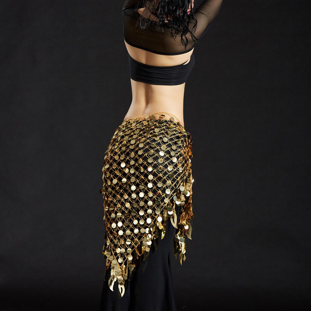 Women's Mermaid Belly Dance Scarf Sequins Mesh Triangle Hip Scarf Skirt Wrap