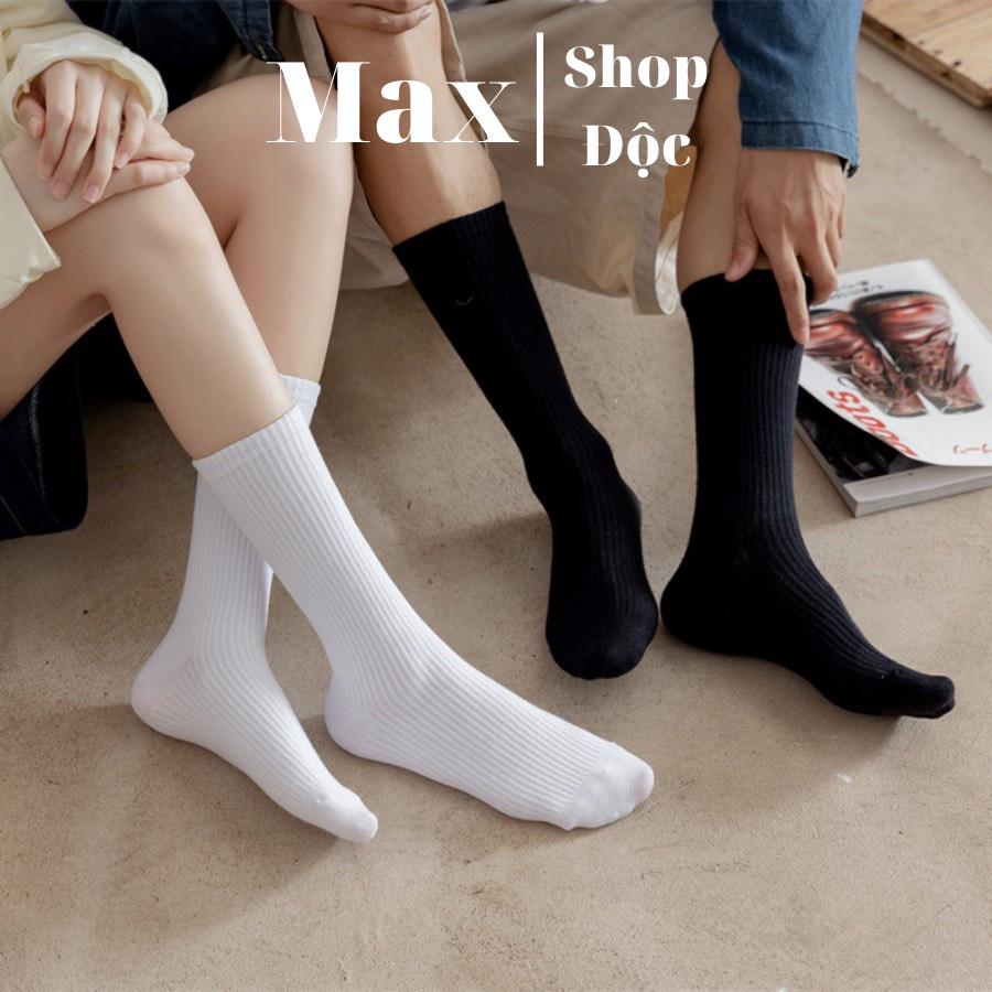 Tất Cổ Cao Vớ Trơn Nam Nữ Màu Đen Trắng Phong Cách Basic, Tất Công Sở Đi Giày Tây Cotton Cao Cấp Maxshopdoc
