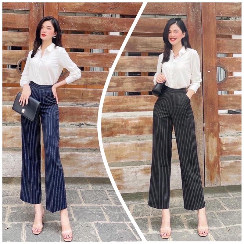 QUẦN KẺ ỐNG SUÔNG KHOÁ SƯỜN CHUN SAU LƯNG