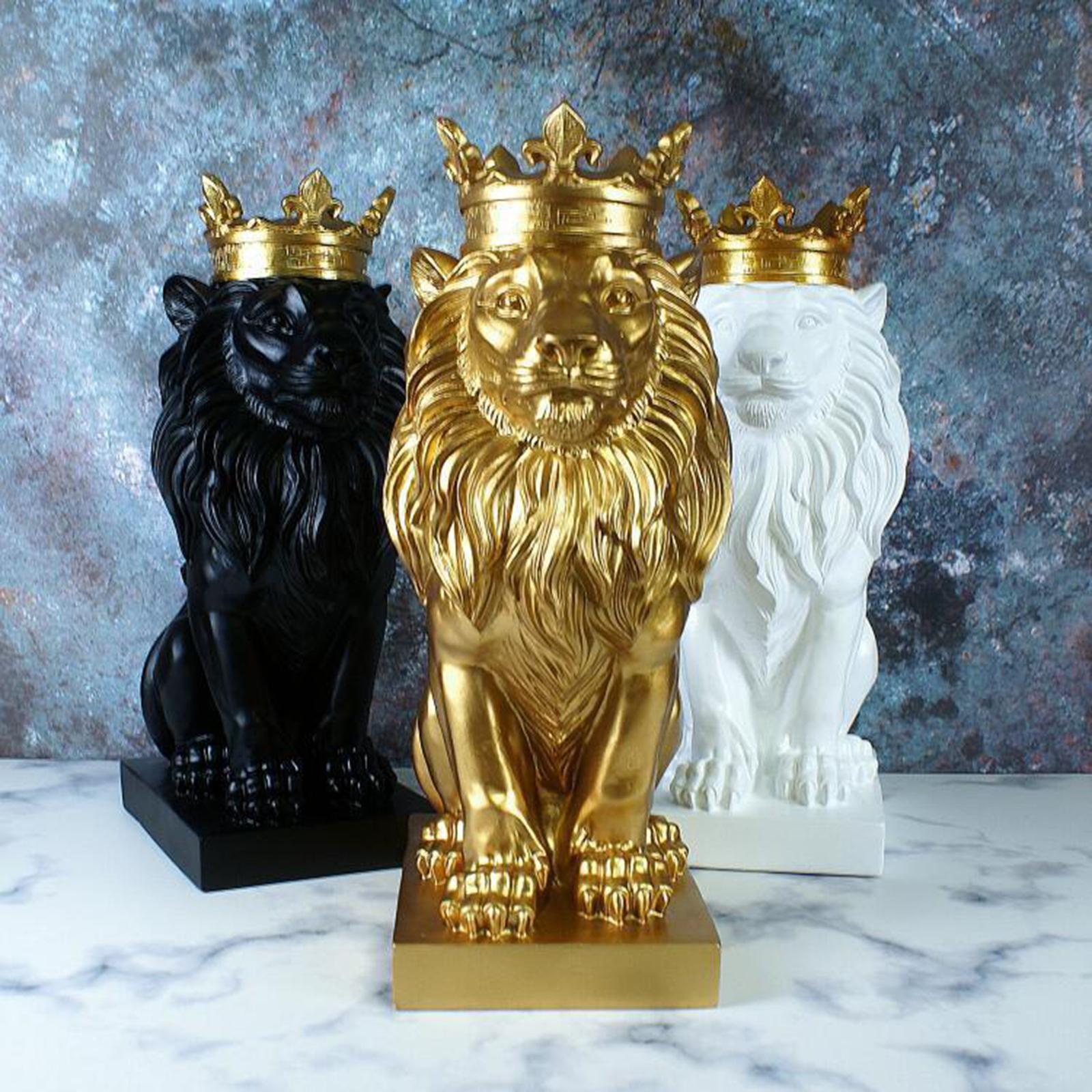 Lion Statue  Animal Ornament Resin Home Sculpture Figurine Decor Black