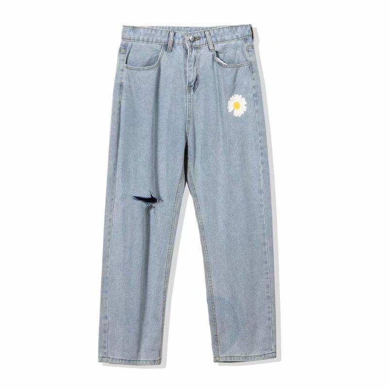 Quần Jeans Ống Đứng In Hình Hoa Cúc Cá Tính Thời Trang Cho Nam