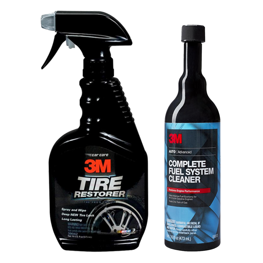 Combo Chai Xịt Chăm Sóc Lốp Và Súc Hệ Thống Dẫn Xăng 3M + Tặng Khăn Lau Xe Hơi 3M