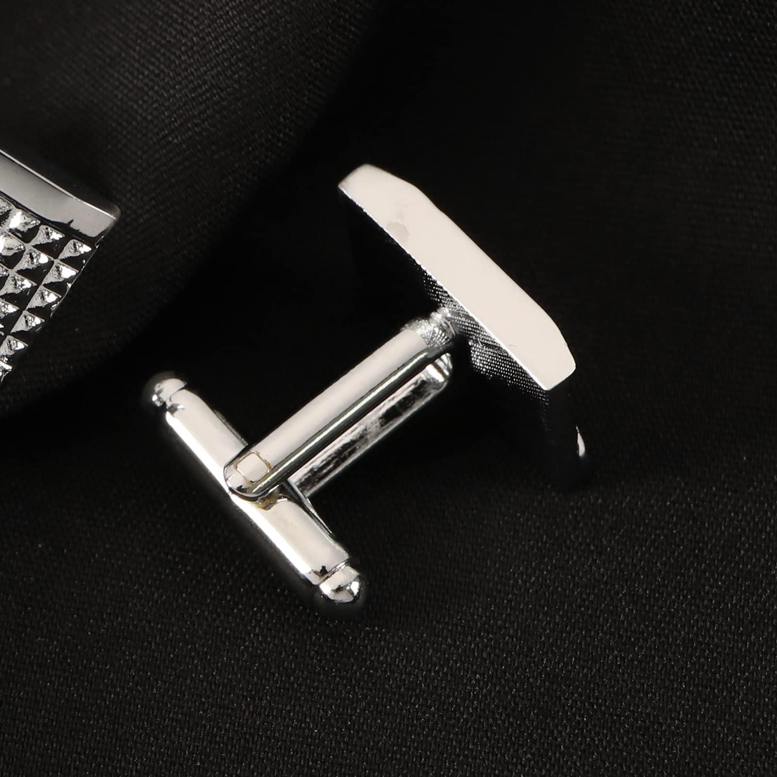 Tập hợp 3 kìm cà vạt và những chiếc cufflinks cho nam giới - cho tiệc cưới, cuộc họp kinh doanh, Ngày của Cha, Ngày Valentine - Bạc, Bạc.