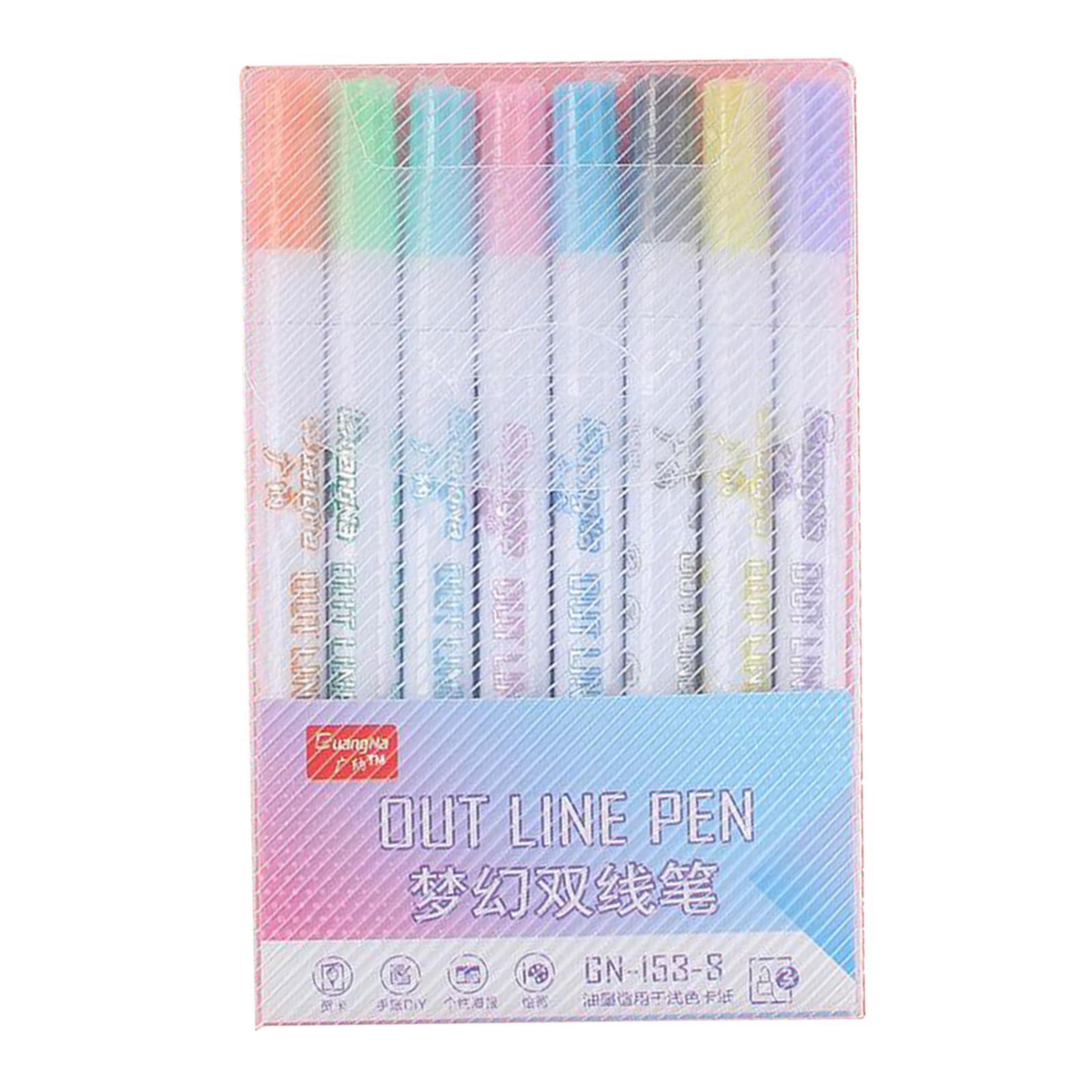 2.0mm Self Outline Metallic Markers 8 Colors Double Line Drawing Pen Craft DIY