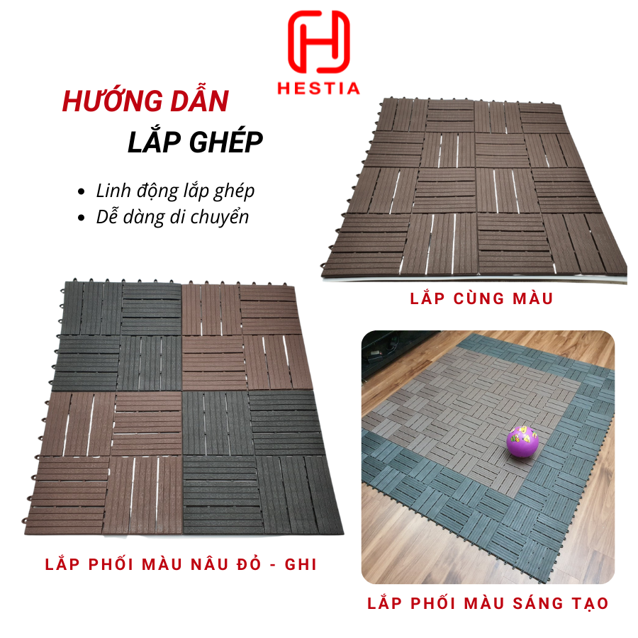 Vỉ nhựa lót sàn 12 NAN - Phong cách mới - Chống trơn trượt ban công, bể bơi, sân thượng, sân vườn, nhà tắm, quán cafe.