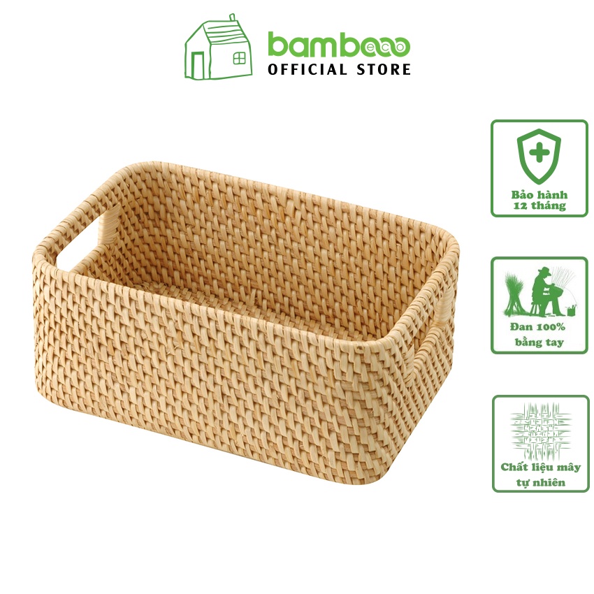 Giỏ mây đan đa năng BAMBOOO ECO đựng đồ có tay cầm trang trí decor