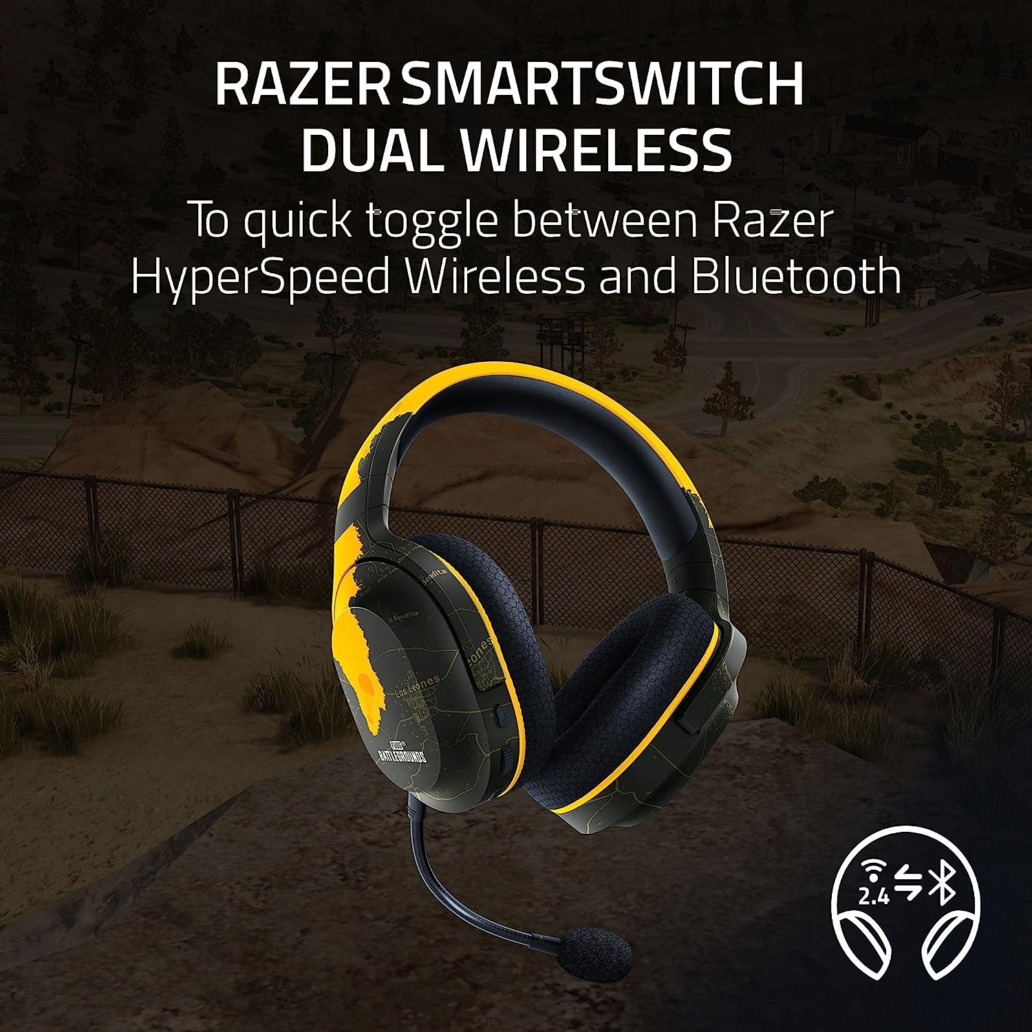 Tai nghe không dây chùm đầu Razer Barracuda X (2022)-Wireless Multi-Platform Gaming and Mobile Headset-PUBG: Battlegrounds Edition_Mới, hàng chính hãng