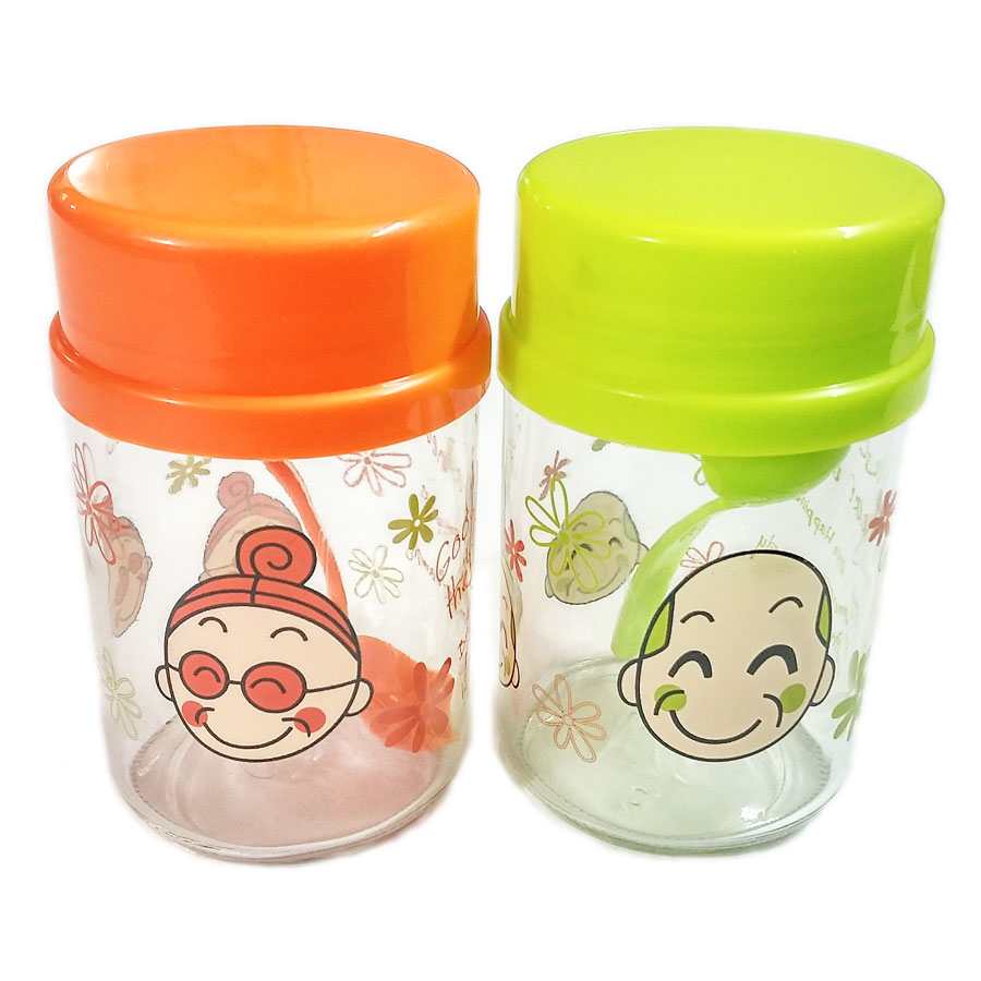 Set 2 lọ, hũ thủy tinh đựng gia vị hoặc đồ khô(mẫu có kèm thìa) dung tích 400ml cho gia đình