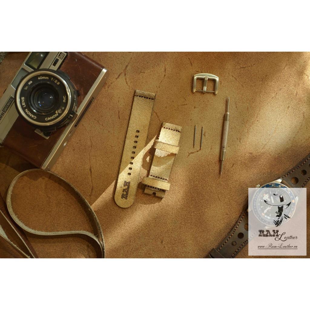 DÂY ĐỒNG HỒ DA BÒ LỘN VÀNG BÒ - RAM SIMPLE - ĐỦ SIZE 18, 20, 22, SAMSUNG, APPLE WATCH