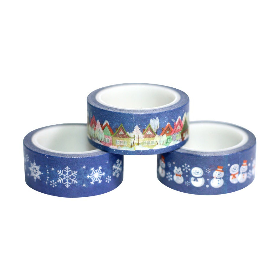 Combo 3 Cuộn Băng Keo Giấy Trang Trí Washi Tape Chủ Đề Giáng Sinh - Xanh Đậm