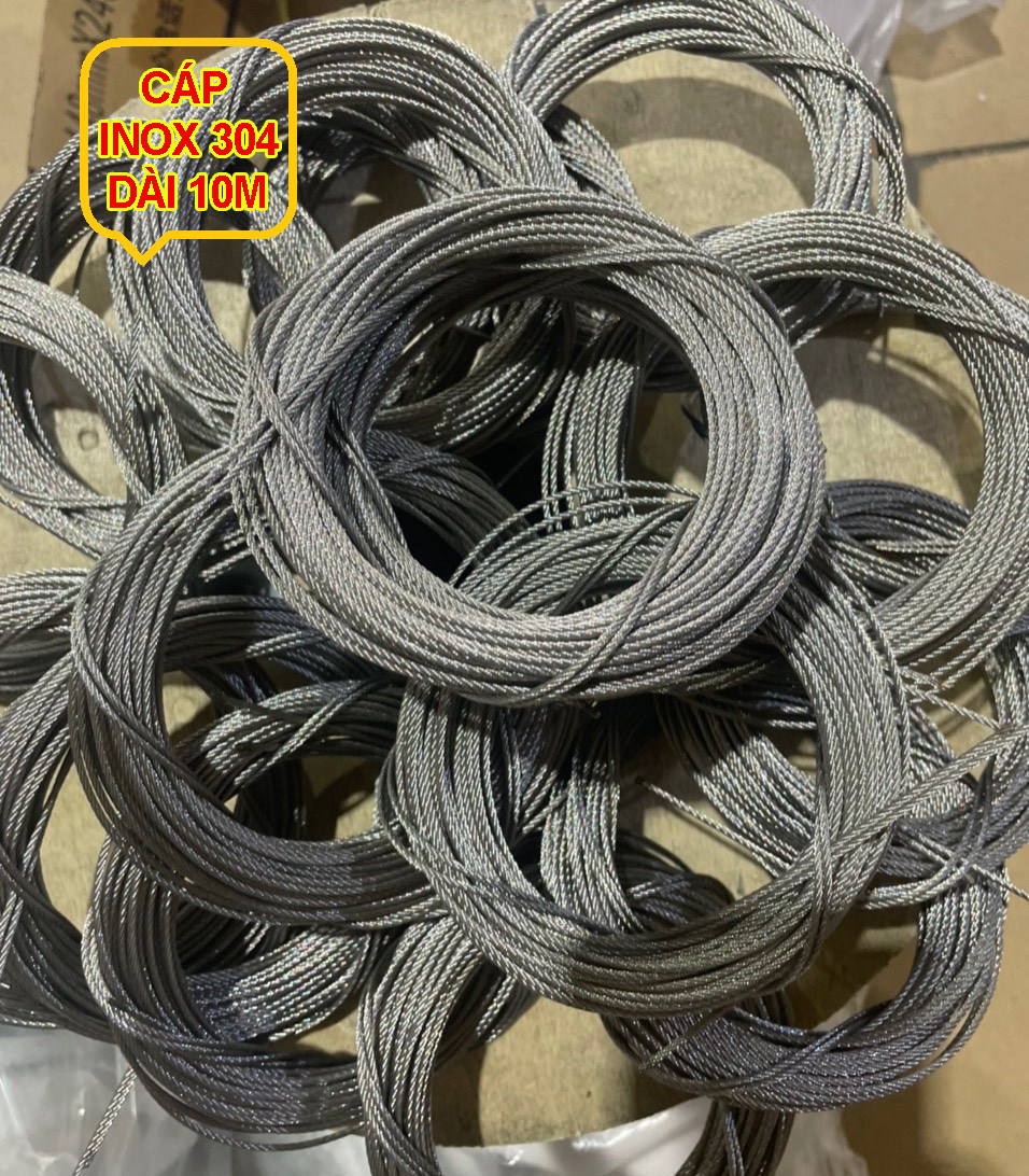 Dây cáp giàn phơi thông minh INOX 304 DÀI 10m, cáp giàn phơi quần áo, cuộn dây cáp inox 304