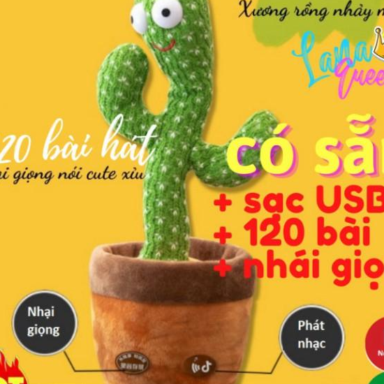 Cây xương rồng nhảy múa vui nhộn phát 120 bài hát nhạc - nhại được giọng nói - hot tiktok (tặng kèm pin dây sạc)