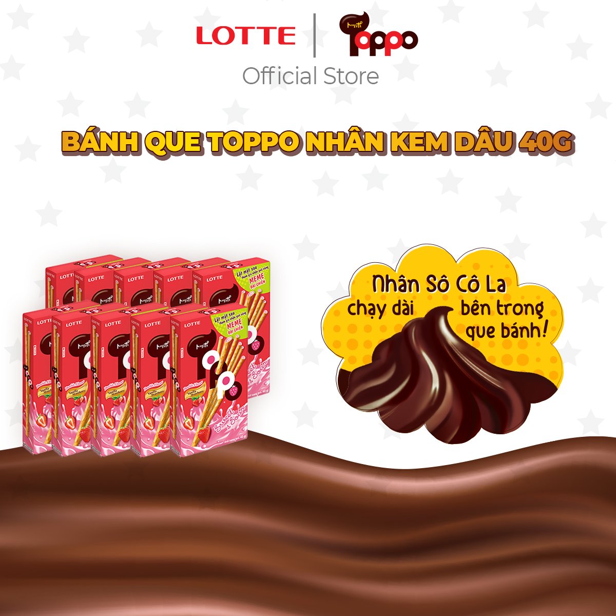 Combo 10 hộp Bánh que Toppo nhân kem dâu 40 g