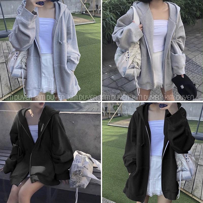 Áo Khoác Nỉ Basic Áo Khoác Chất Nỉ Ngoại Hàng Dầy Form To Unisex Tay Bồng Mũ 2 Lớp Không Xù
